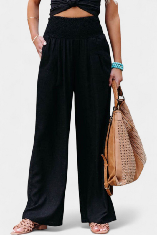 Lexia Pantalón Fluido de Algodón y Lino con Cintura Cómoda
