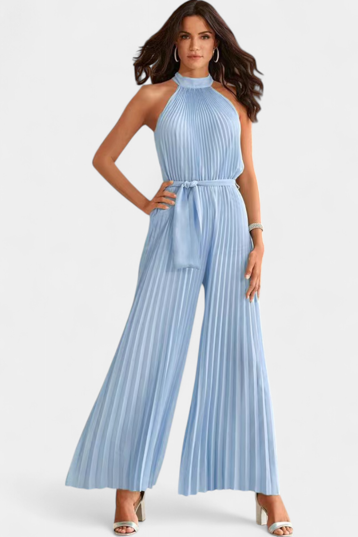Patrizia Mono Plisado con Cuello Halter y Corte Palazzo
