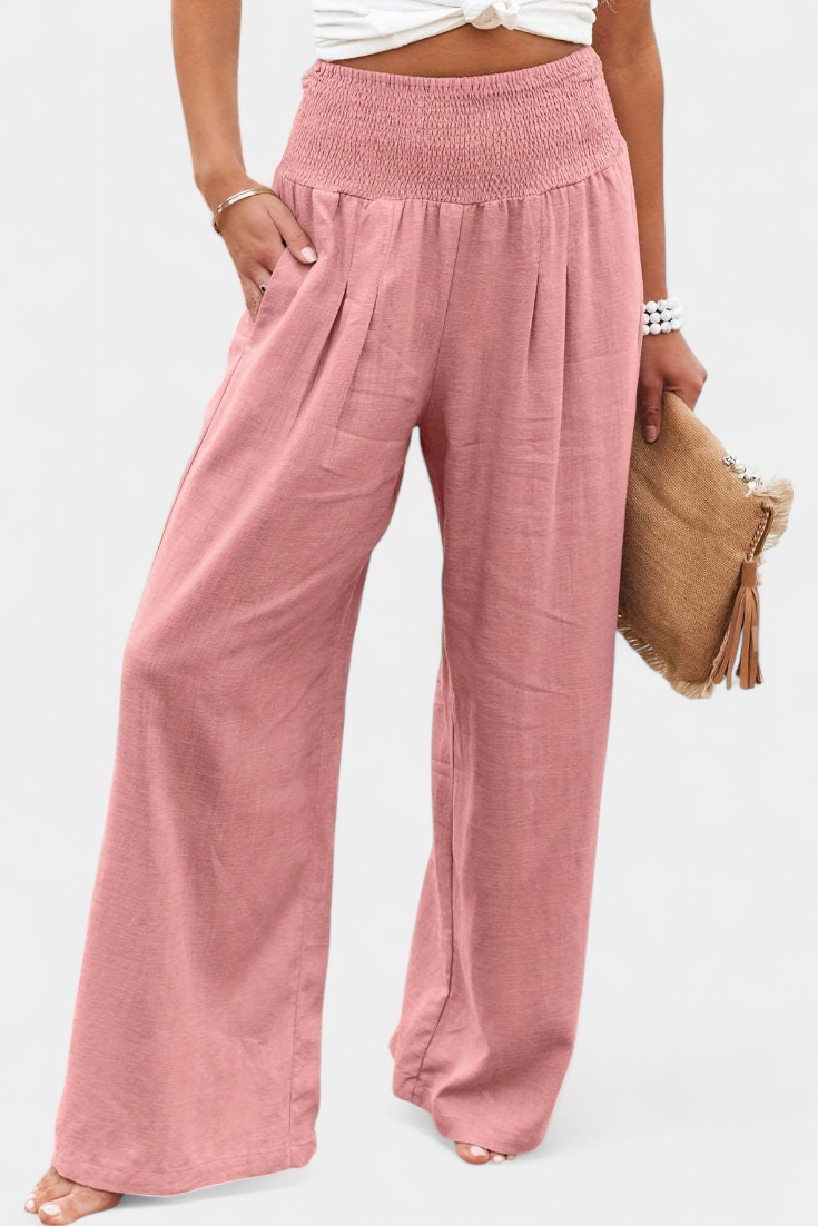Lexia Pantalón Fluido de Algodón y Lino con Cintura Cómoda