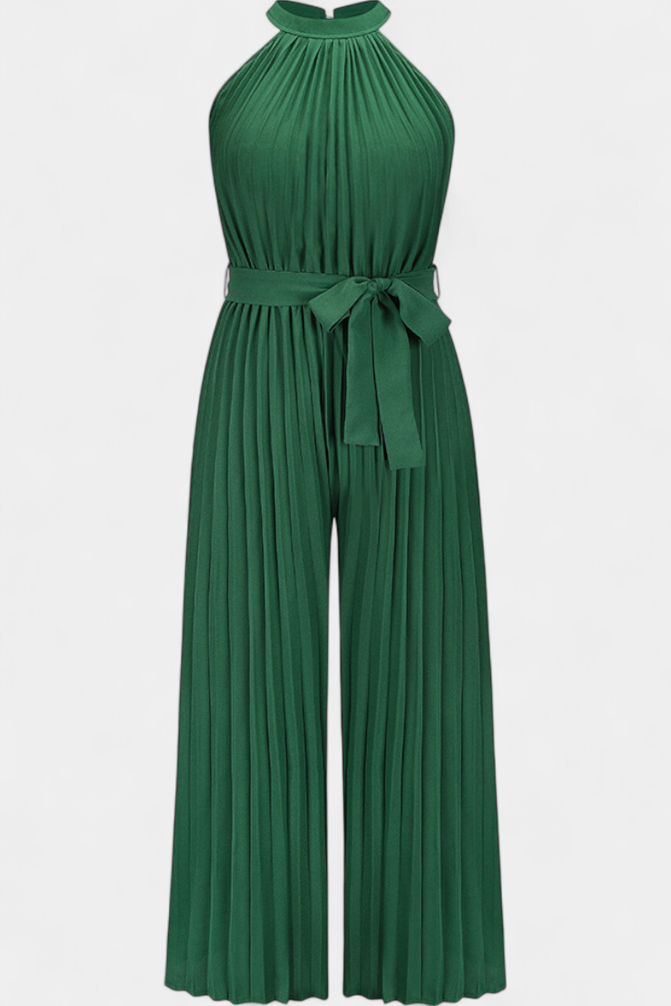Patrizia Mono Plisado con Cuello Halter y Corte Palazzo