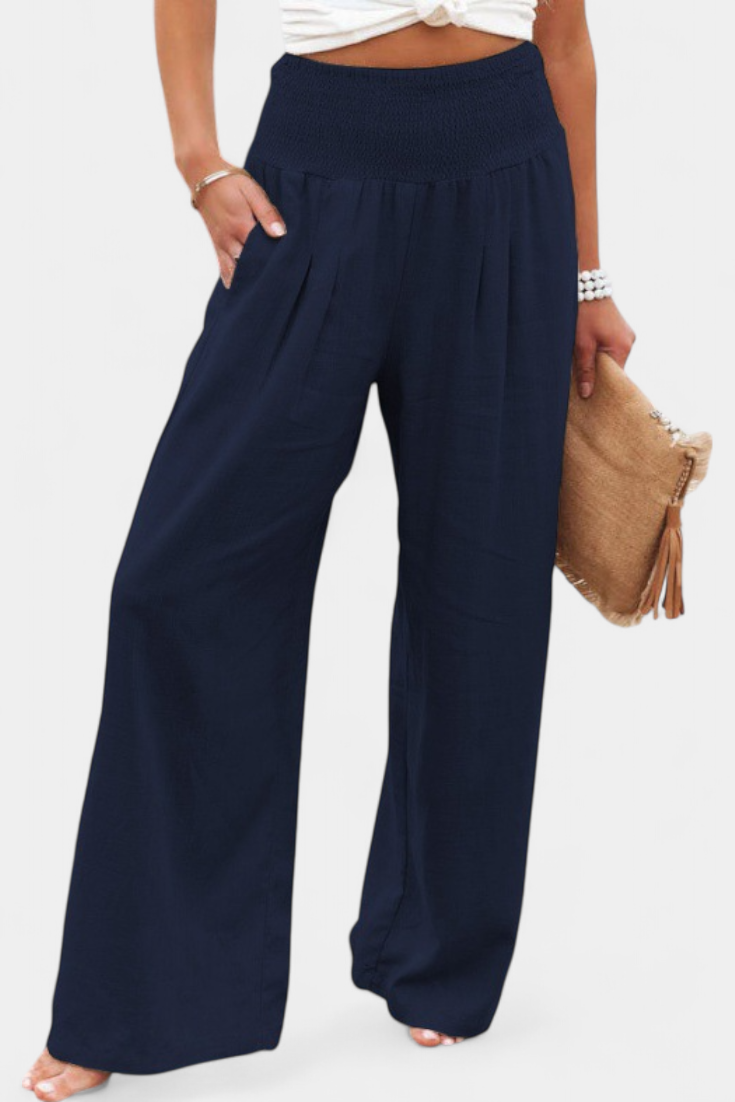 Lexia Pantalón Fluido de Algodón y Lino con Cintura Cómoda