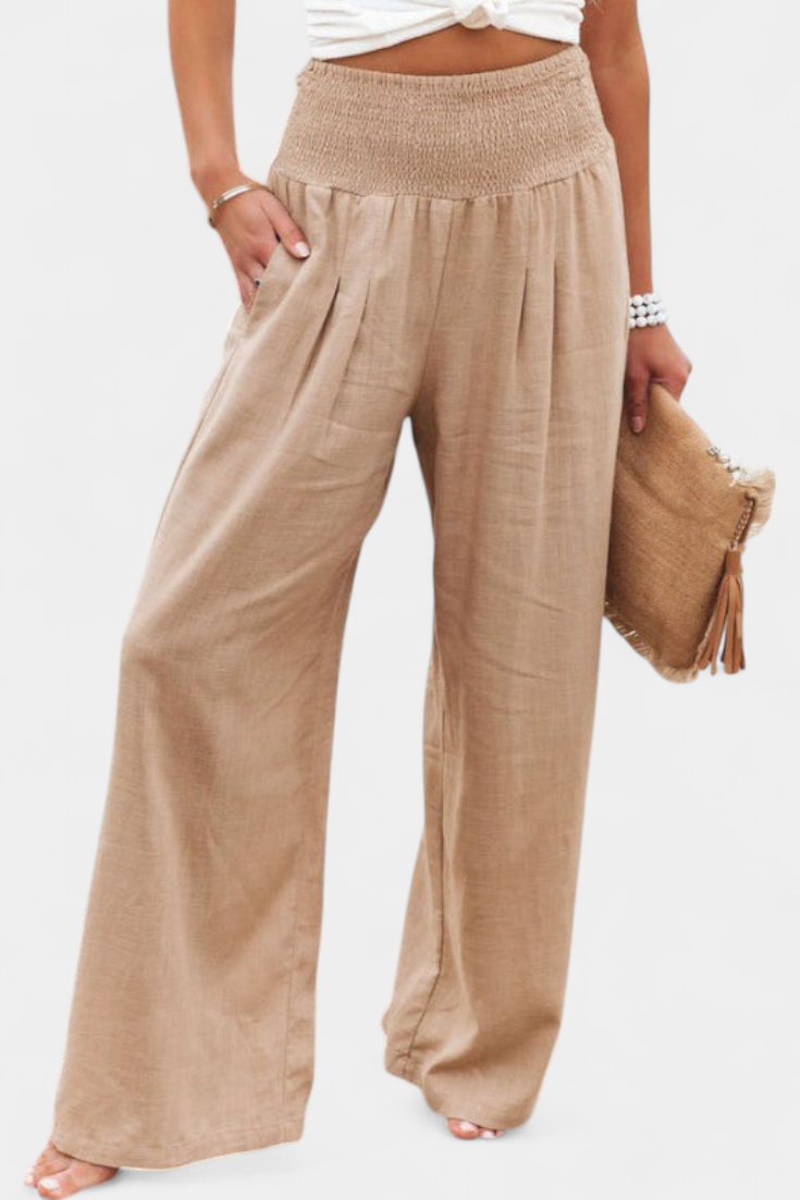 Lexia Pantalón Fluido de Algodón y Lino con Cintura Cómoda