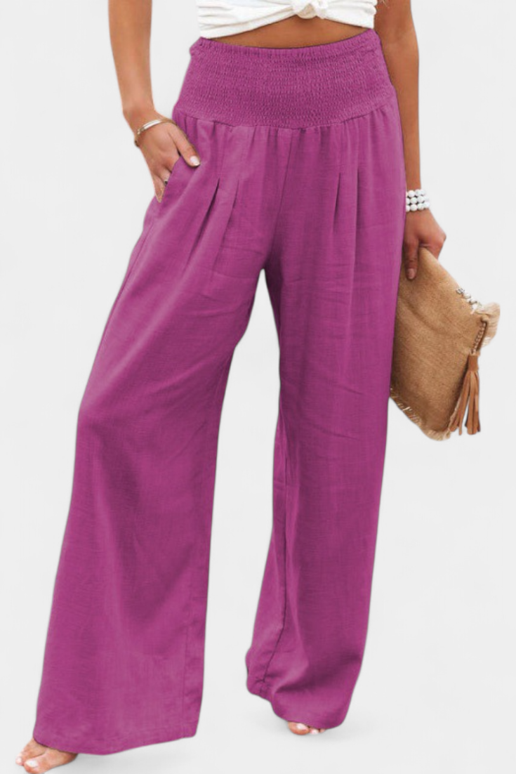 Lexia Pantalón Fluido de Algodón y Lino con Cintura Cómoda