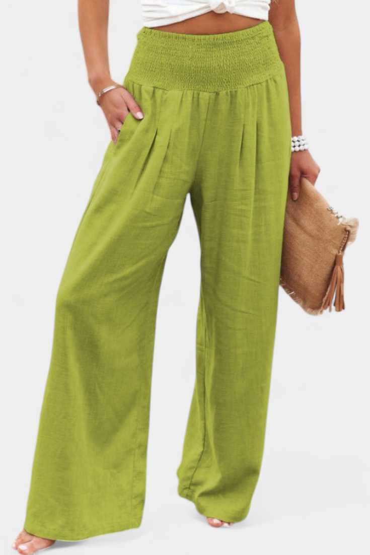 Lexia Pantalón Fluido de Algodón y Lino con Cintura Cómoda
