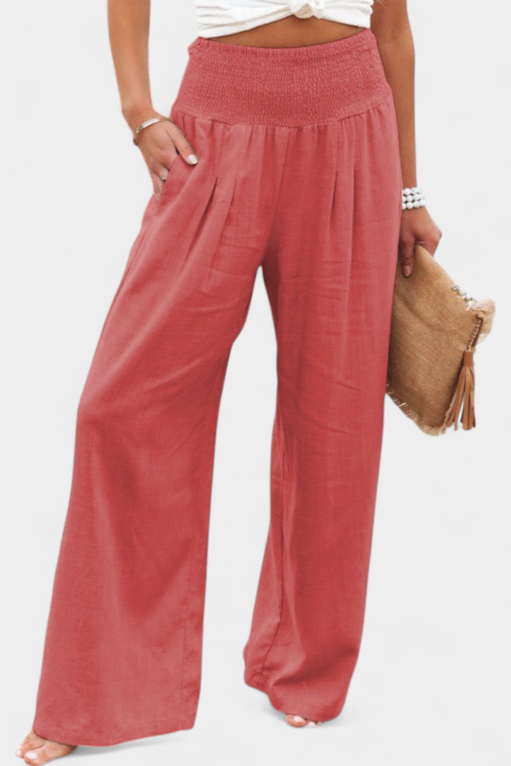 Lexia Pantalón Fluido de Algodón y Lino con Cintura Cómoda