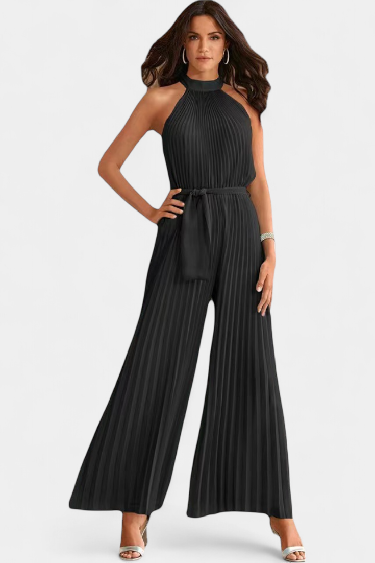 Patrizia Mono Plisado con Cuello Halter y Corte Palazzo