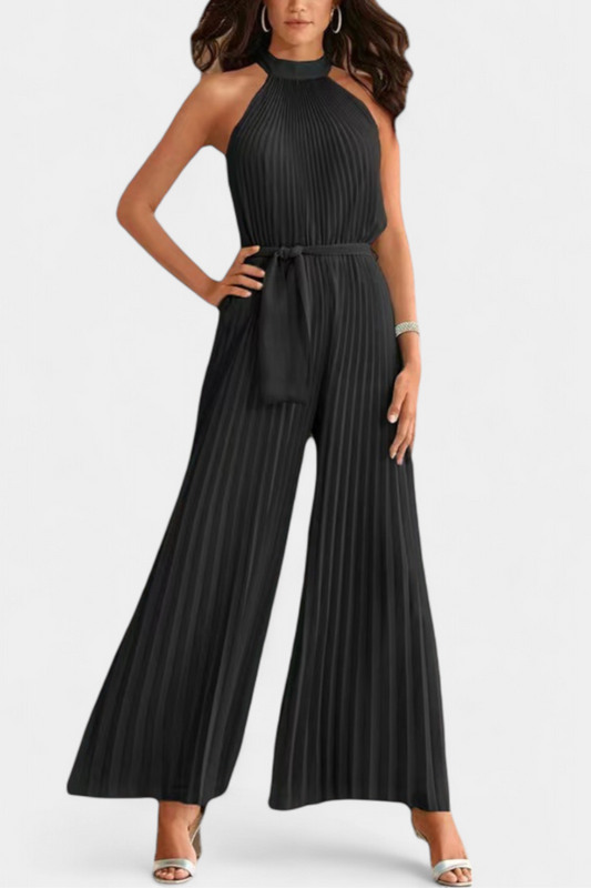 Patrizia Mono Plisado con Cuello Halter y Corte Palazzo