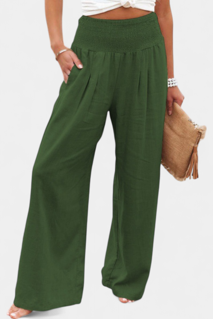 Lexia Pantalón Fluido de Algodón y Lino con Cintura Cómoda