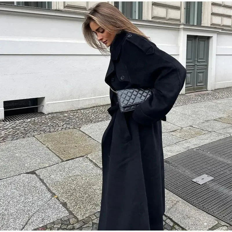 Abrigo de Mezcla de Lana con Doble Botonadura para Mujer