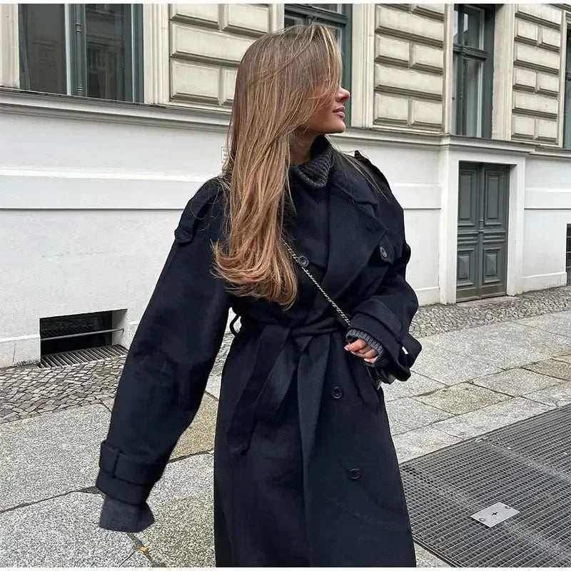 Abrigo de Mezcla de Lana con Doble Botonadura para Mujer