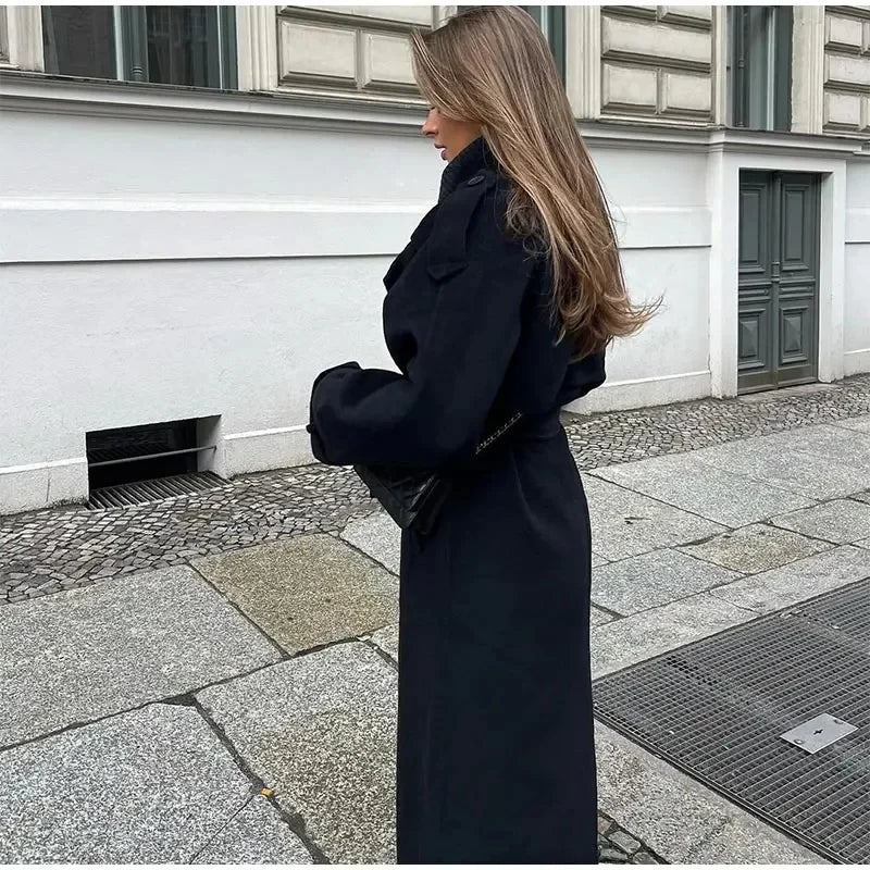 Abrigo de Mezcla de Lana con Doble Botonadura para Mujer