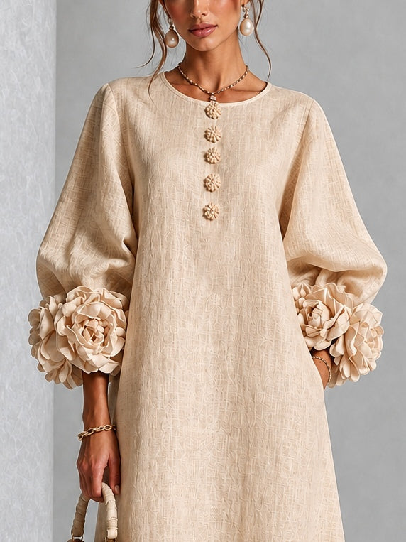 Capucine | Vestido midi con mangas abullonadas y botones florales