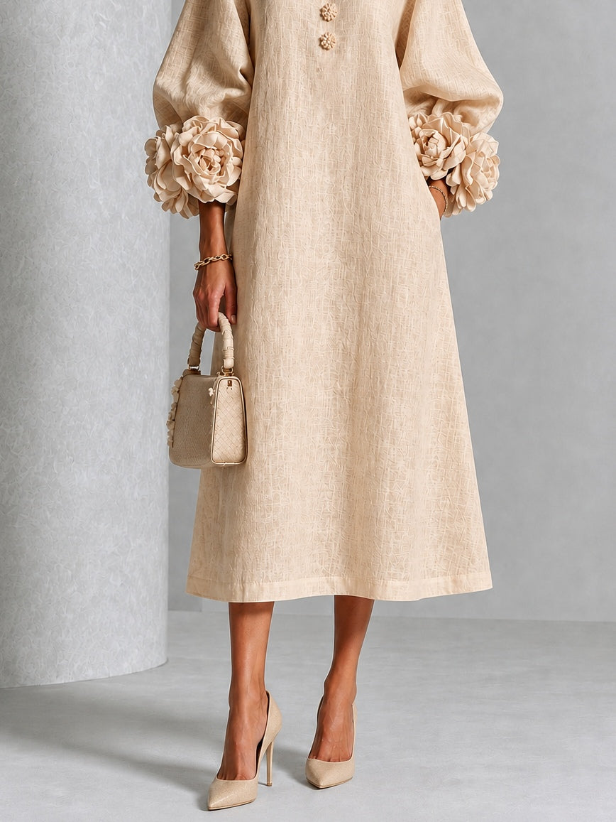 Capucine | Vestido midi con mangas abullonadas y botones florales