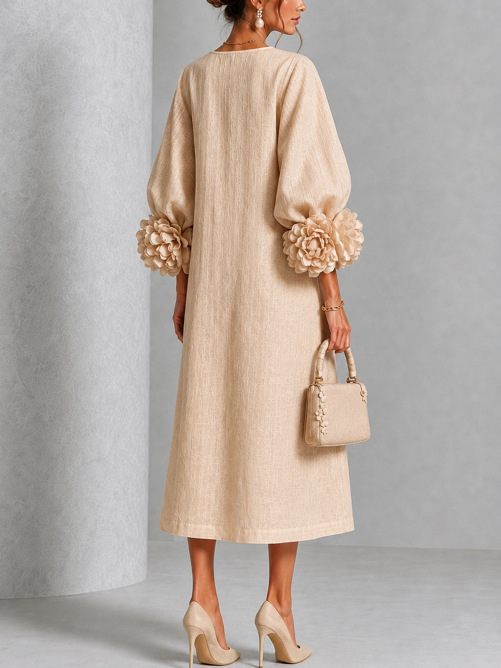 Capucine | Vestido midi con mangas abullonadas y botones florales