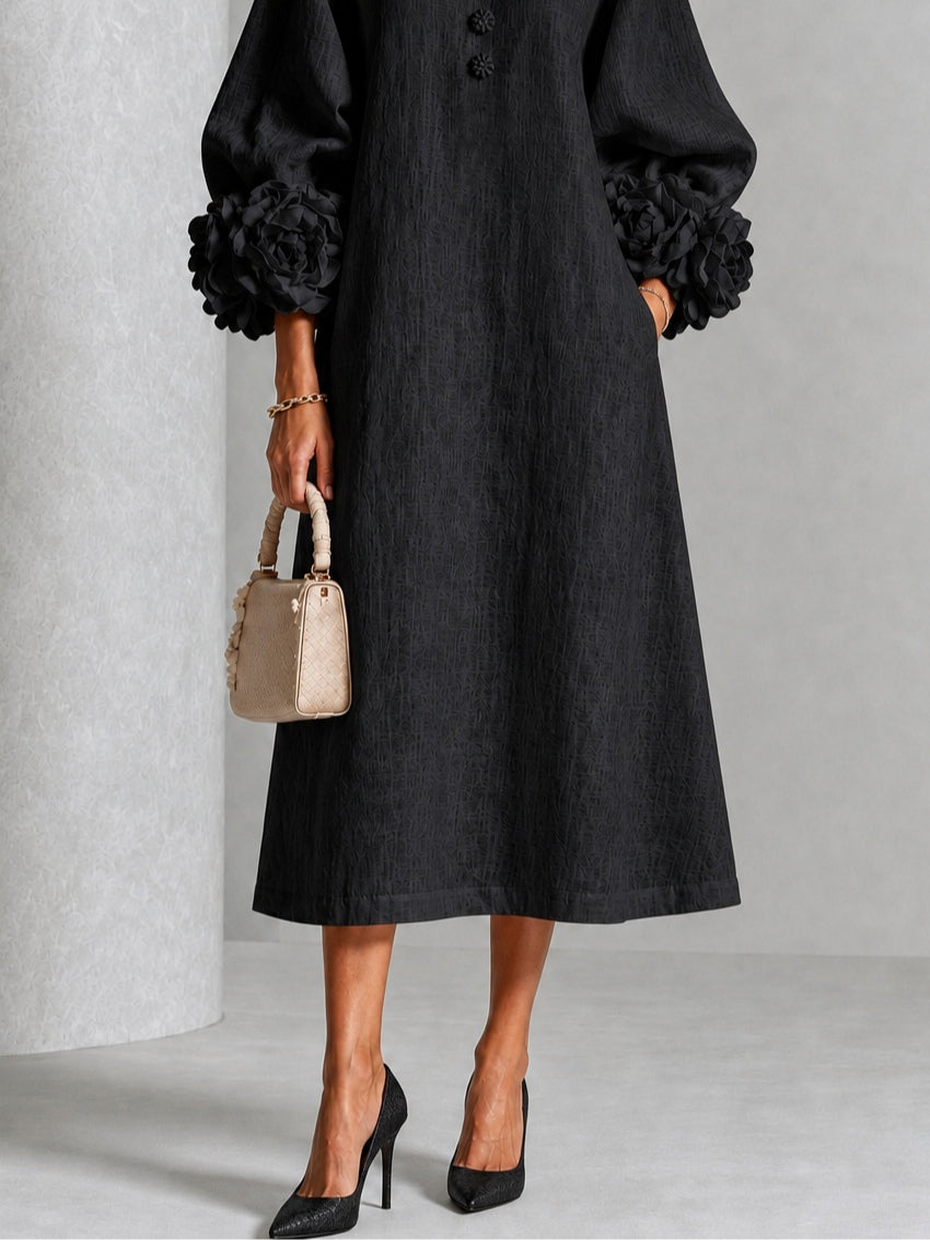 Capucine | Vestido midi con mangas abullonadas y botones florales
