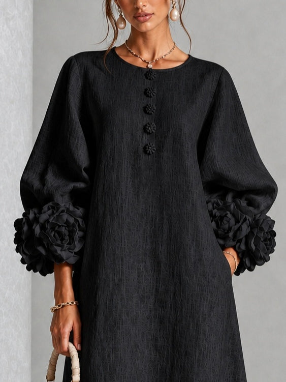 Capucine | Vestido midi con mangas abullonadas y botones florales