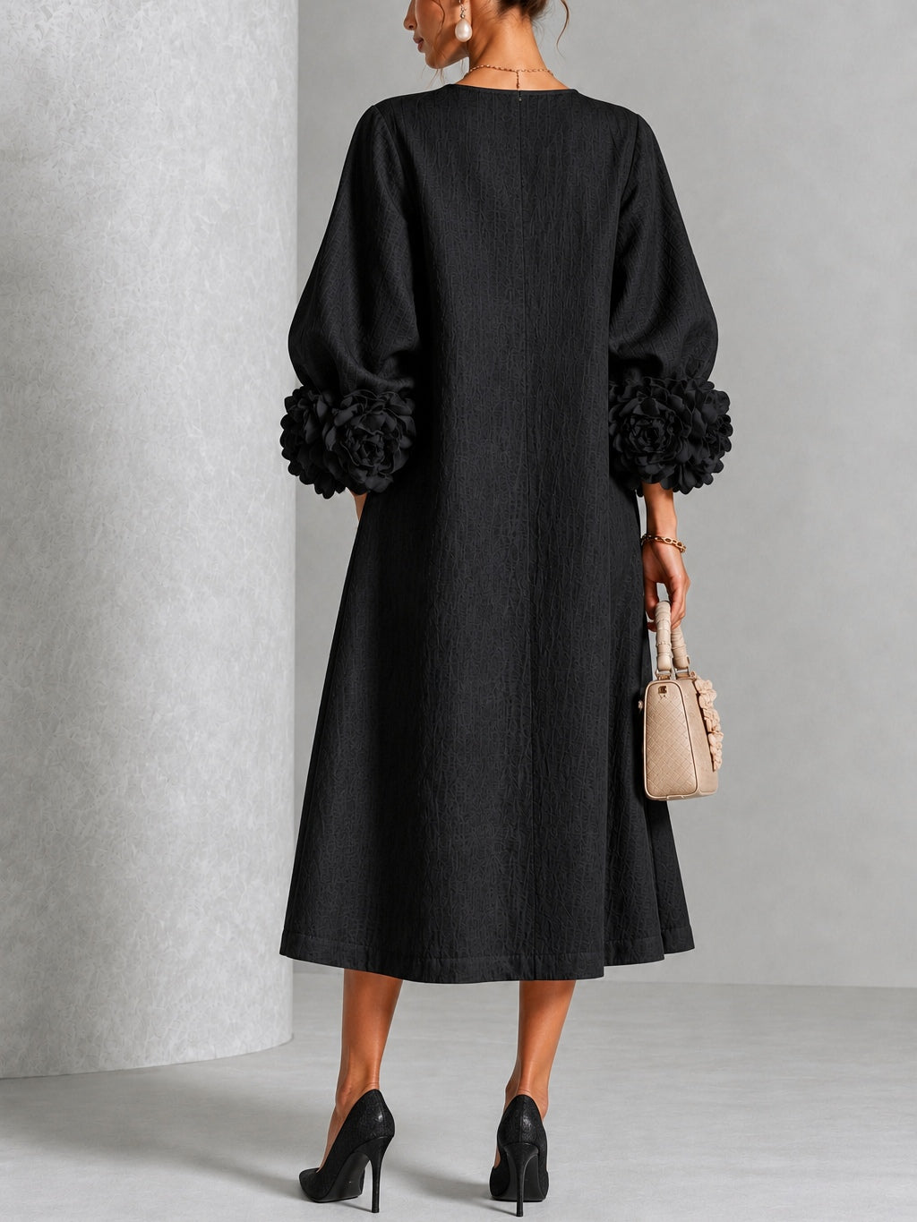 Capucine | Vestido midi con mangas abullonadas y botones florales