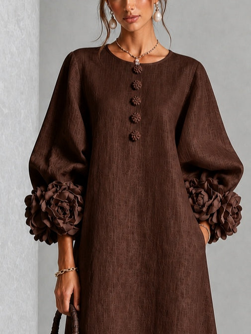 Capucine | Vestido midi con mangas abullonadas y botones florales