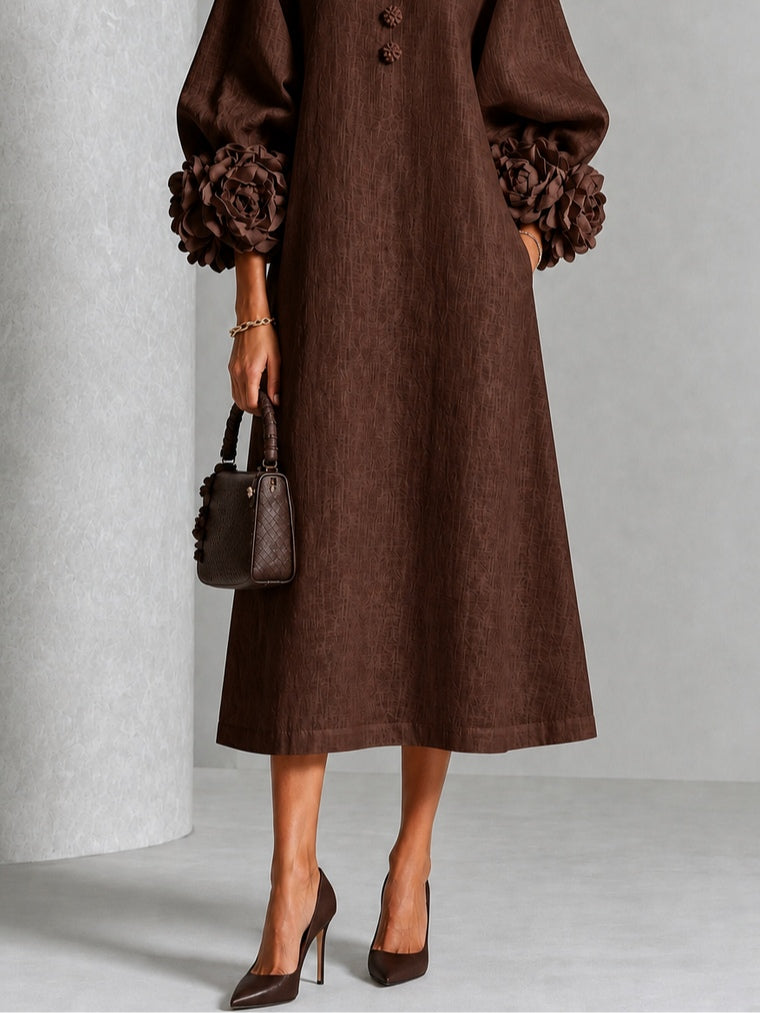 Capucine | Vestido midi con mangas abullonadas y botones florales