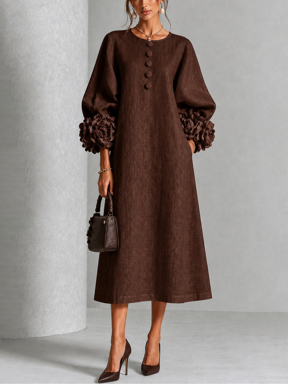 Capucine | Vestido midi con mangas abullonadas y botones florales