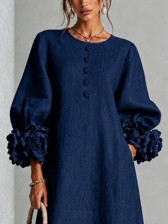 Capucine | Vestido midi con mangas abullonadas y botones florales