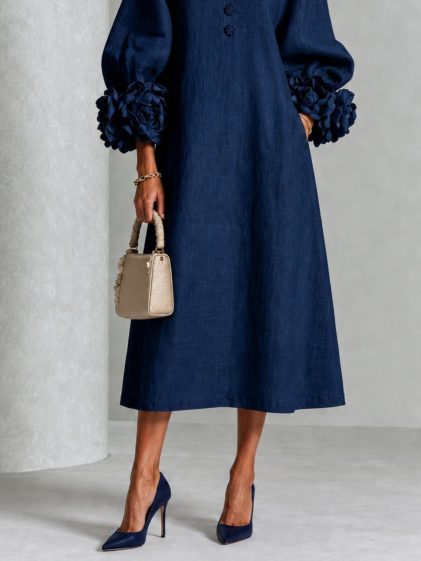 Capucine | Vestido midi con mangas abullonadas y botones florales