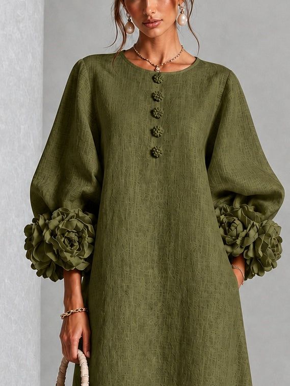 Capucine | Vestido midi con mangas abullonadas y botones florales