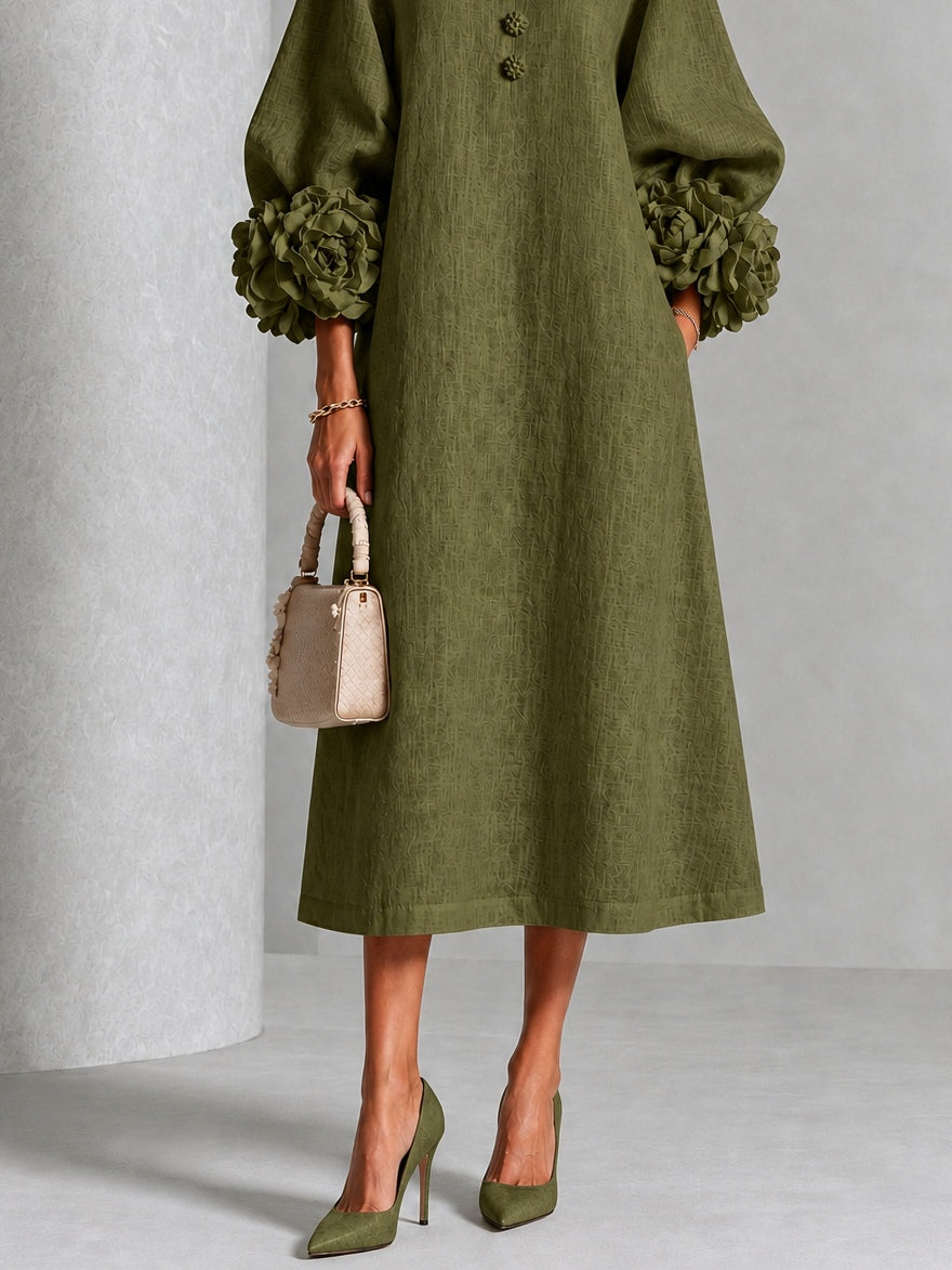 Capucine | Vestido midi con mangas abullonadas y botones florales
