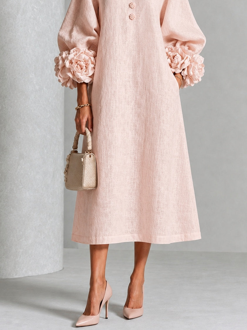 Capucine | Vestido midi con mangas abullonadas y botones florales