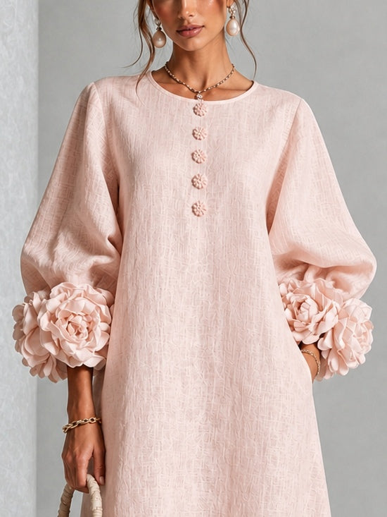 Capucine | Vestido midi con mangas abullonadas y botones florales