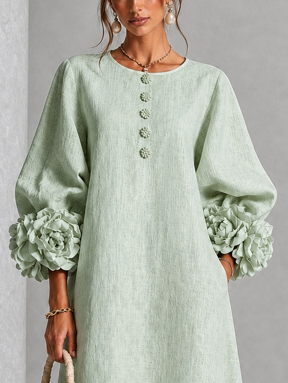 Capucine | Vestido midi con mangas abullonadas y botones florales