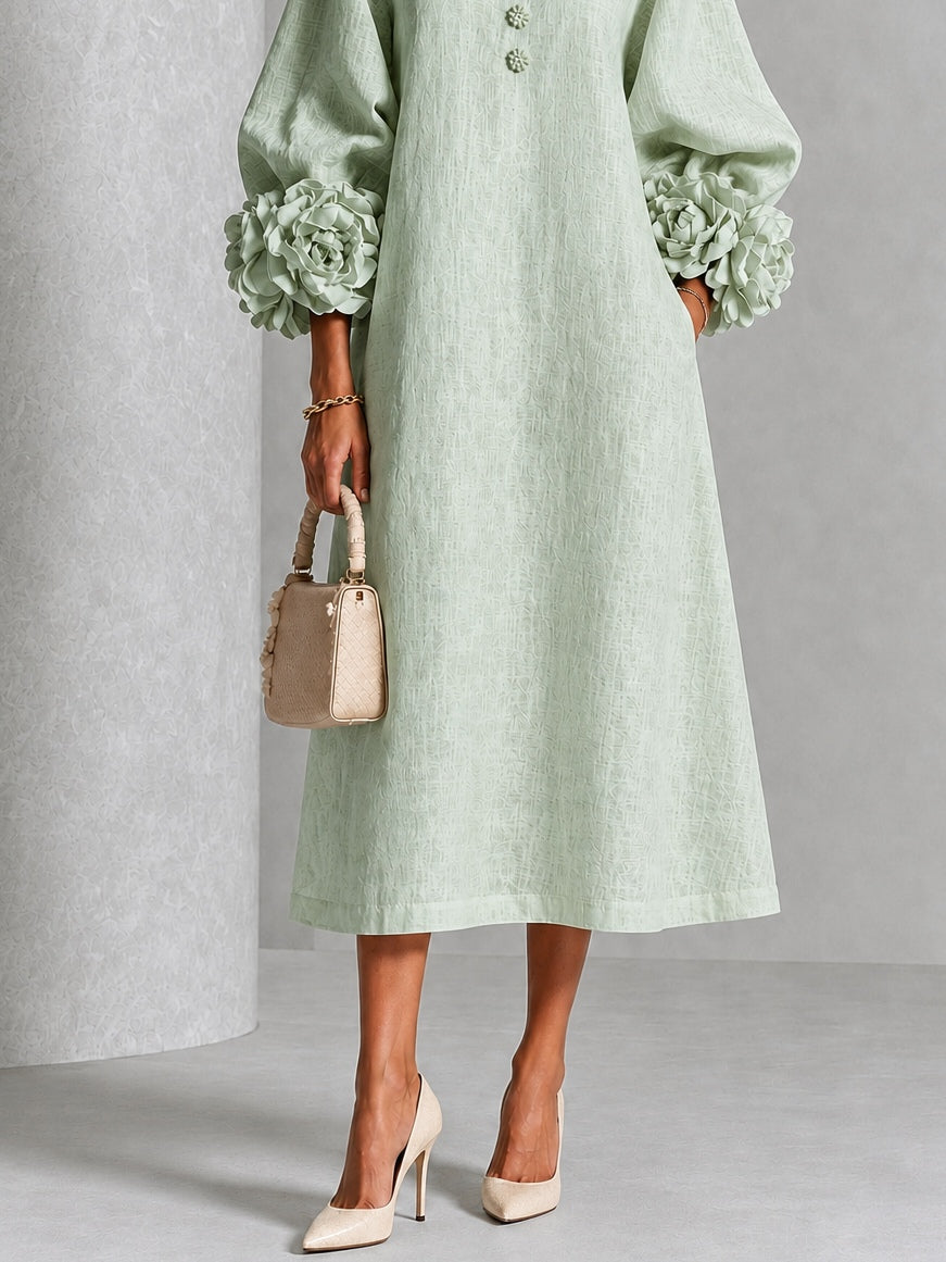 Capucine | Vestido midi con mangas abullonadas y botones florales