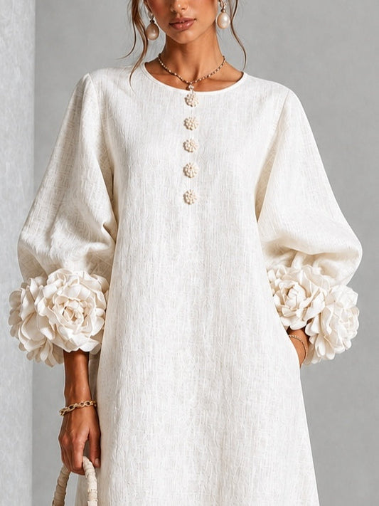 Capucine | Vestido midi con mangas abullonadas y botones florales