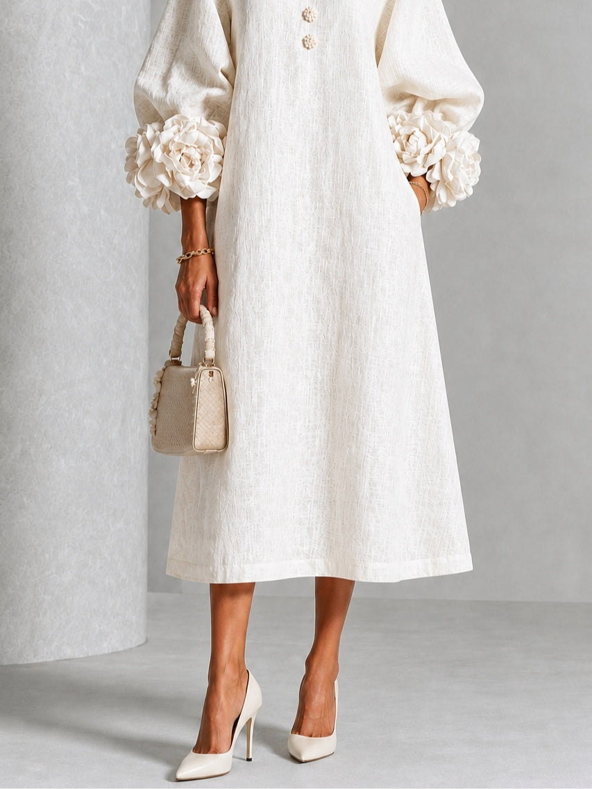 Capucine | Vestido midi con mangas abullonadas y botones florales