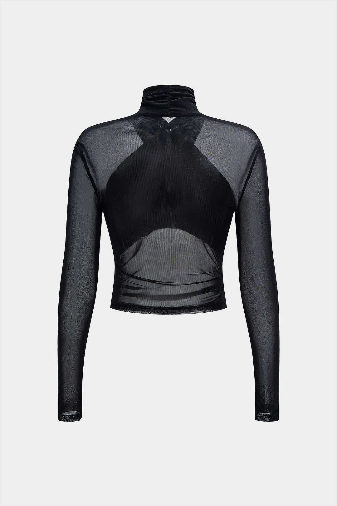 Top de Malla Transparente de Manga Larga Fruncido