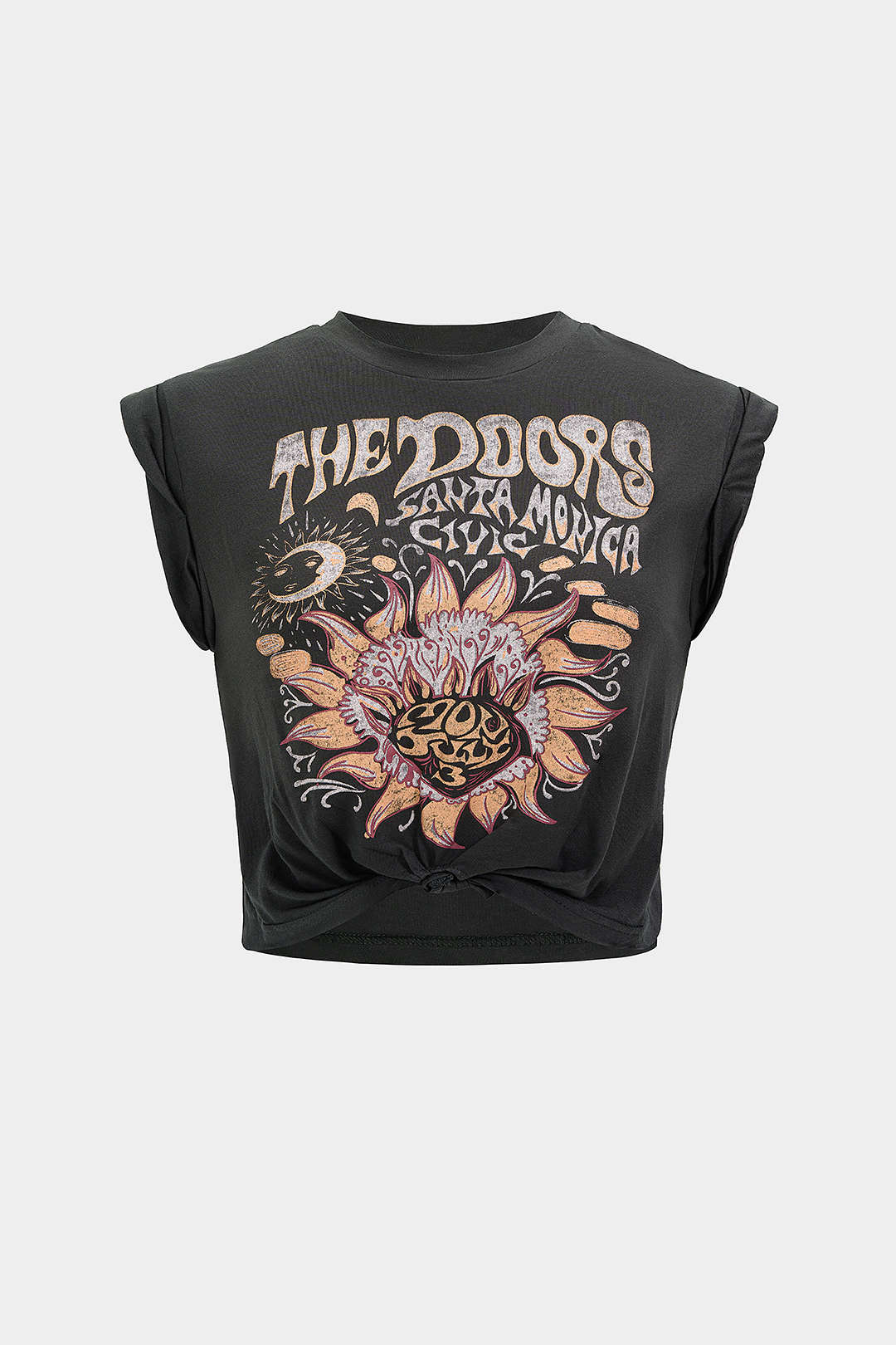Camiseta de Manga Corta Anudada con Dobladillo de Estampado Floral
