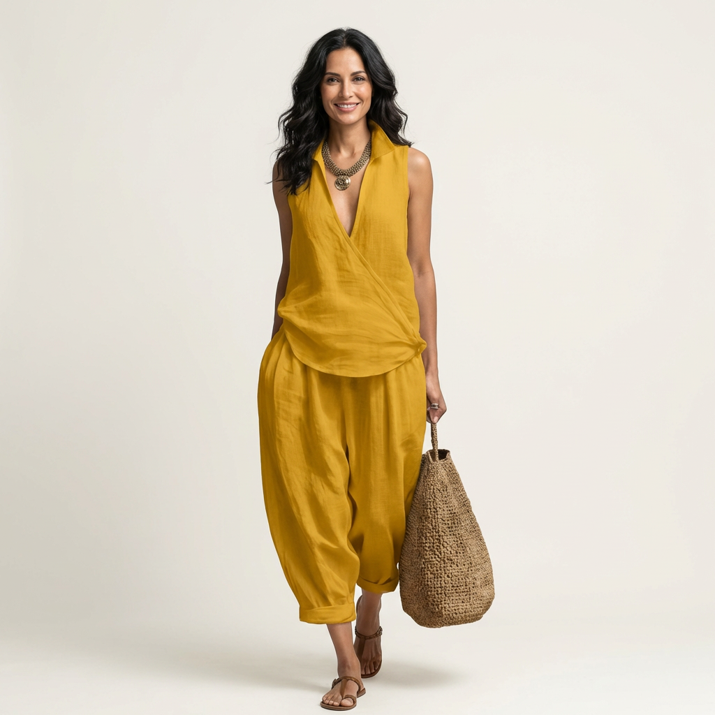 Twiila | Conjunto de blusa cruzada y pantalón de pierna ancha