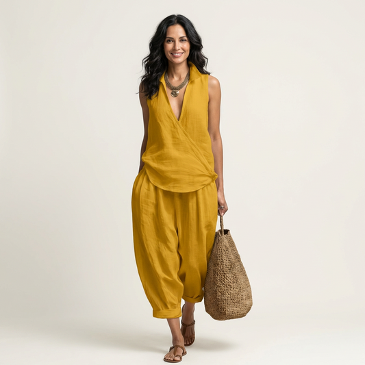 Twiila | Conjunto de blusa cruzada y pantalón de pierna ancha