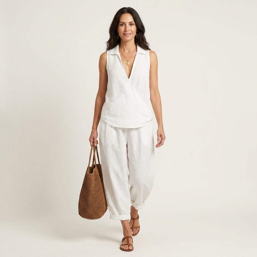 Twiila | Conjunto de blusa cruzada y pantalón de pierna ancha