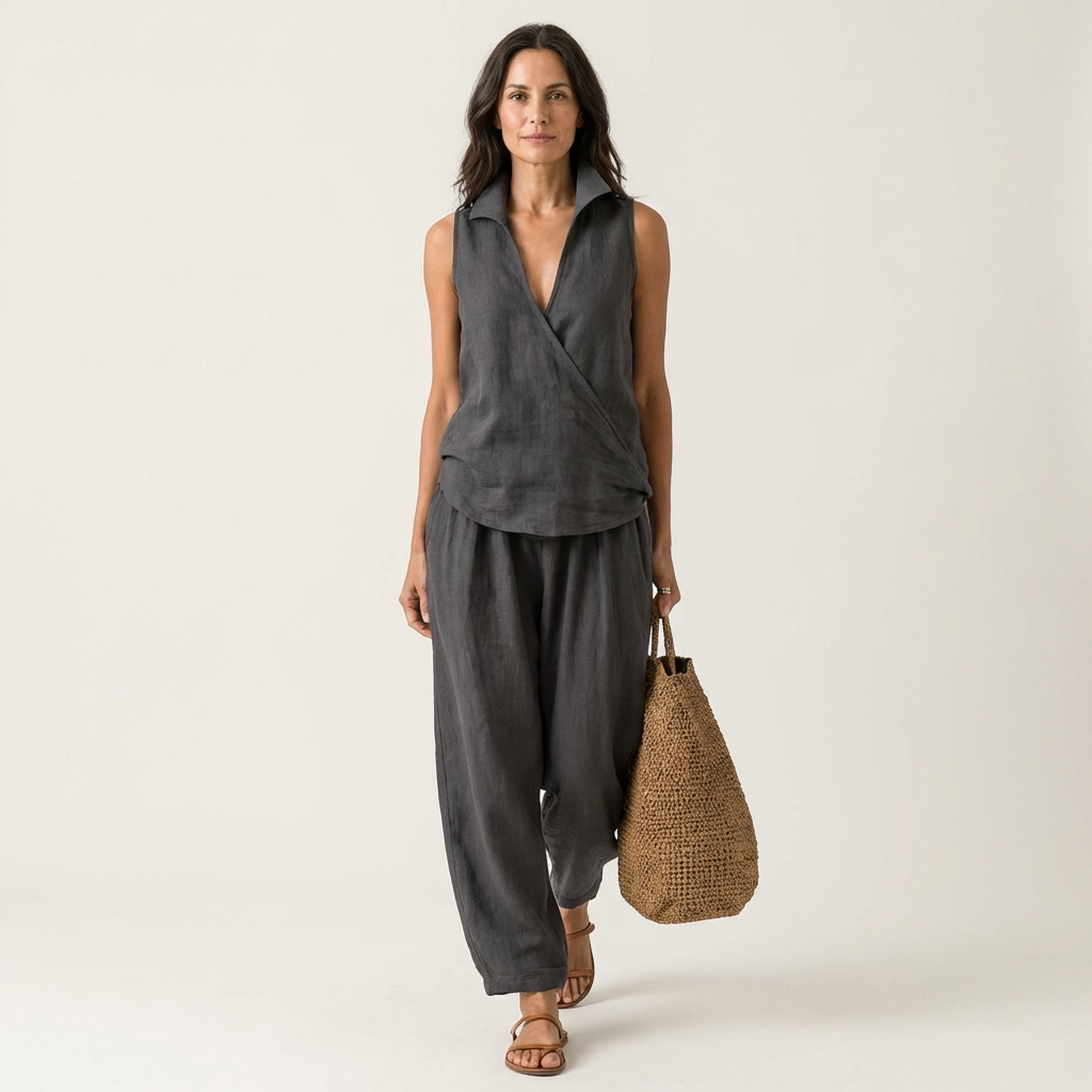 Twiila | Conjunto de blusa cruzada y pantalón de pierna ancha