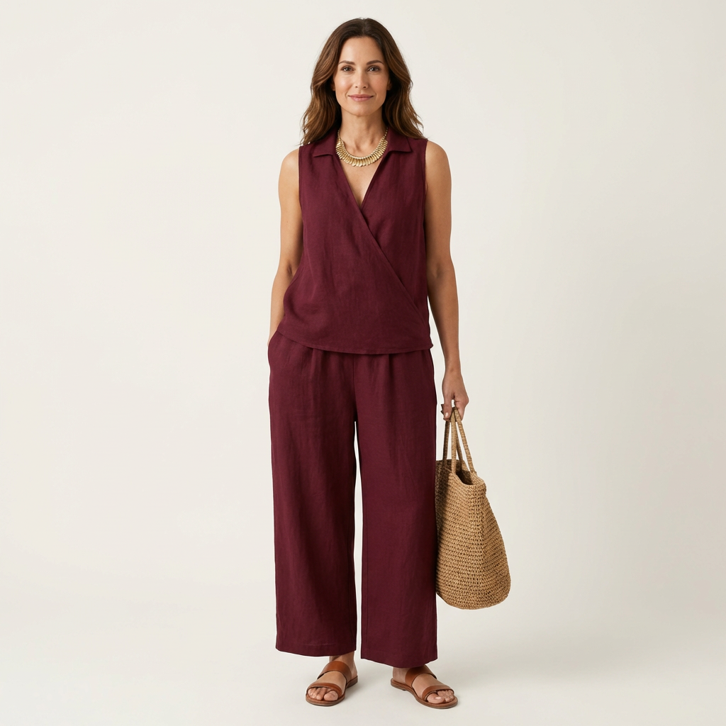 Twiila | Conjunto de blusa cruzada y pantalón de pierna ancha