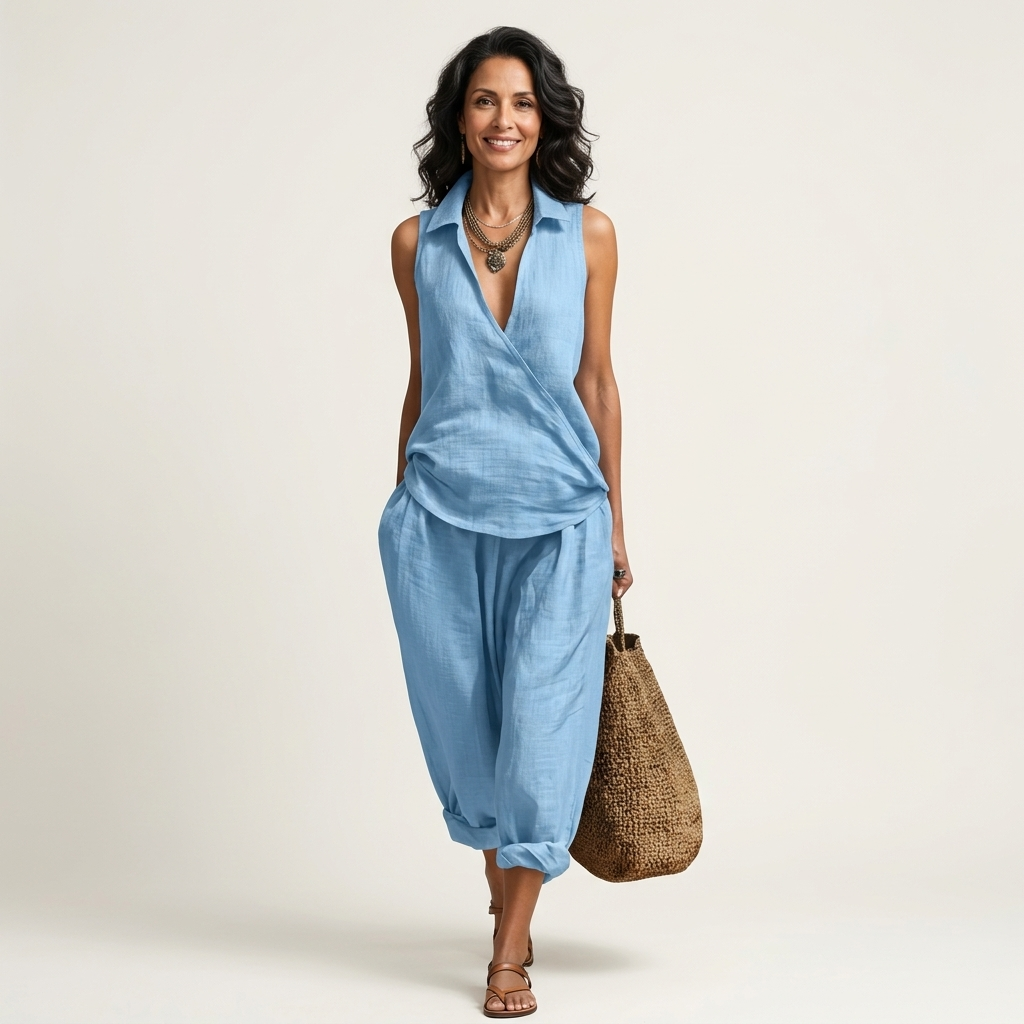 Twiila | Conjunto de blusa cruzada y pantalón de pierna ancha