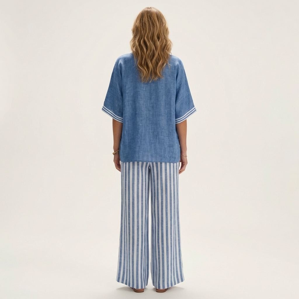 Juliana | Conjunto de blusa con escote en V y pantalón ancho de rayas