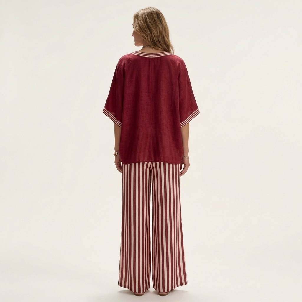 Juliana | Conjunto de blusa con escote en V y pantalón ancho de rayas