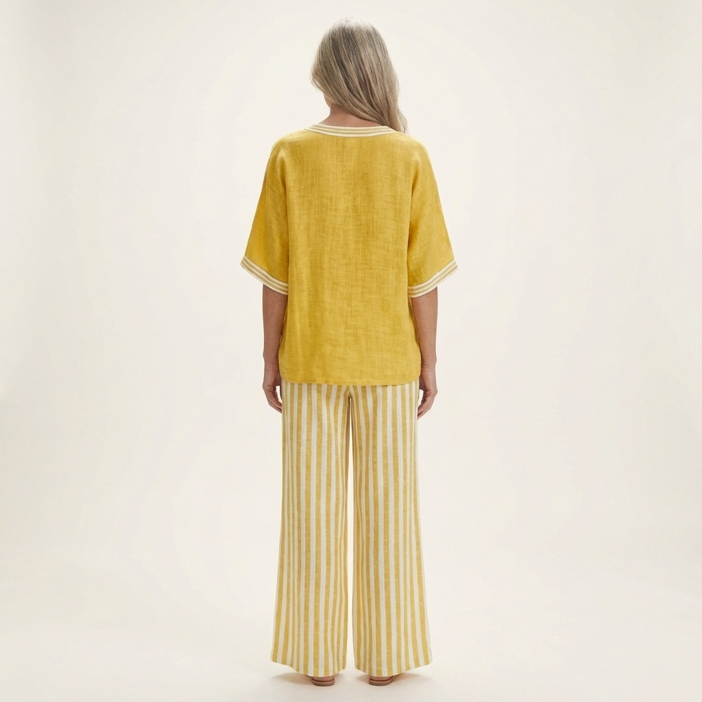 Juliana | Conjunto de blusa con escote en V y pantalón ancho de rayas