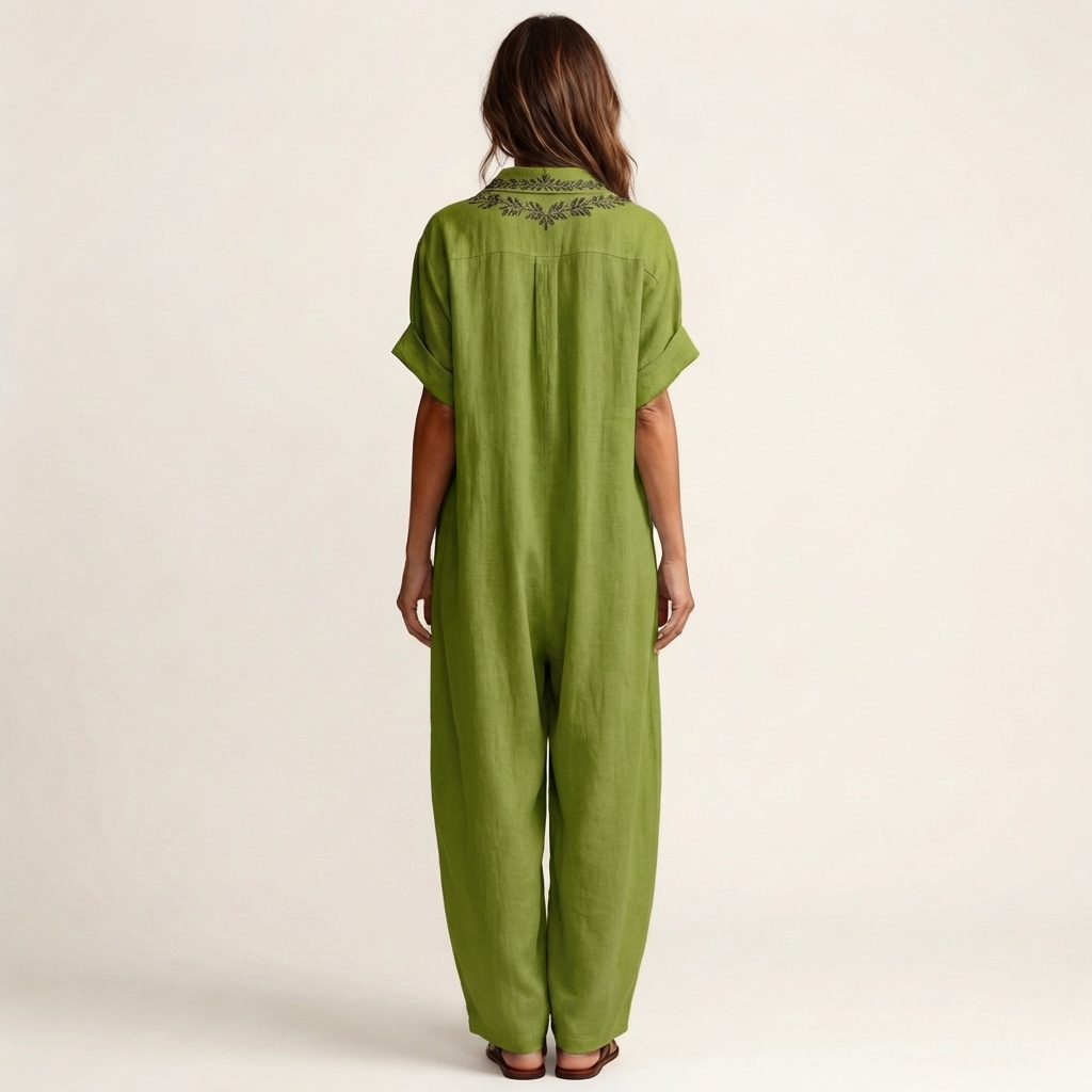 Amarina | Vestido largo de lino con cuello en V bordado