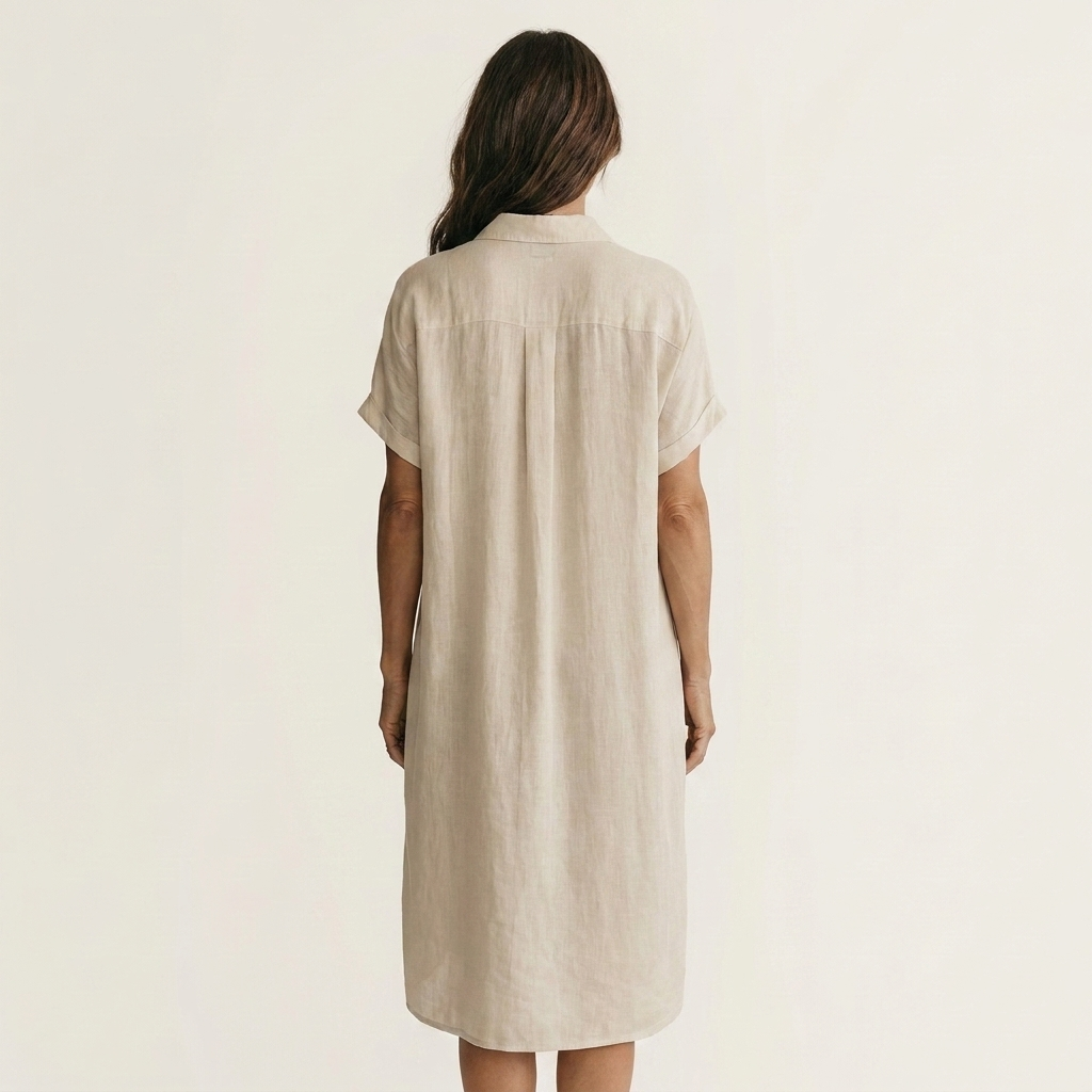 Nidalie | Vestido camisero midi de algodón y lino con puños vueltos