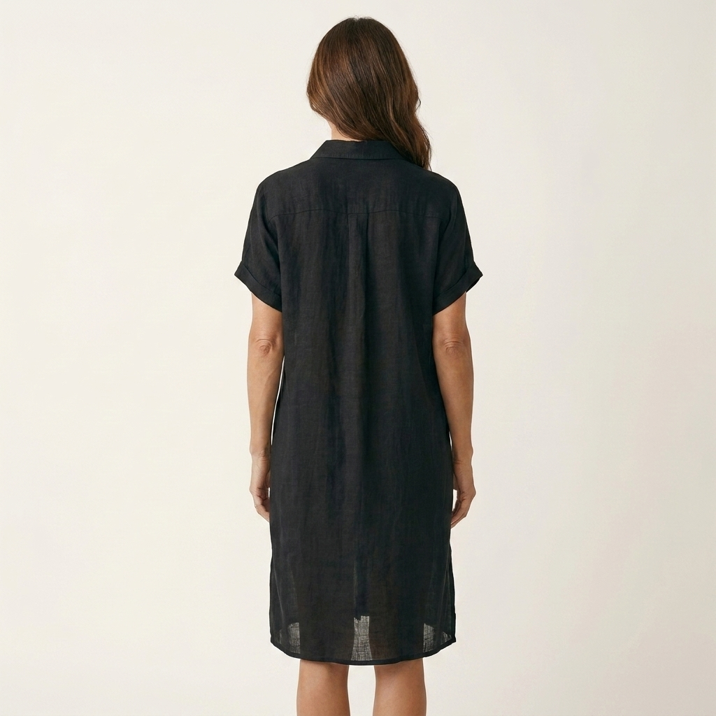 Nidalie | Vestido camisero midi de algodón y lino con puños vueltos