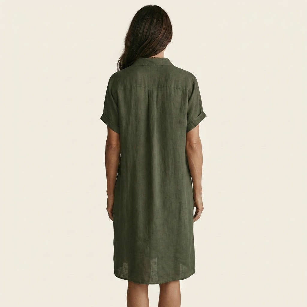 Nidalie | Vestido camisero midi de algodón y lino con puños vueltos