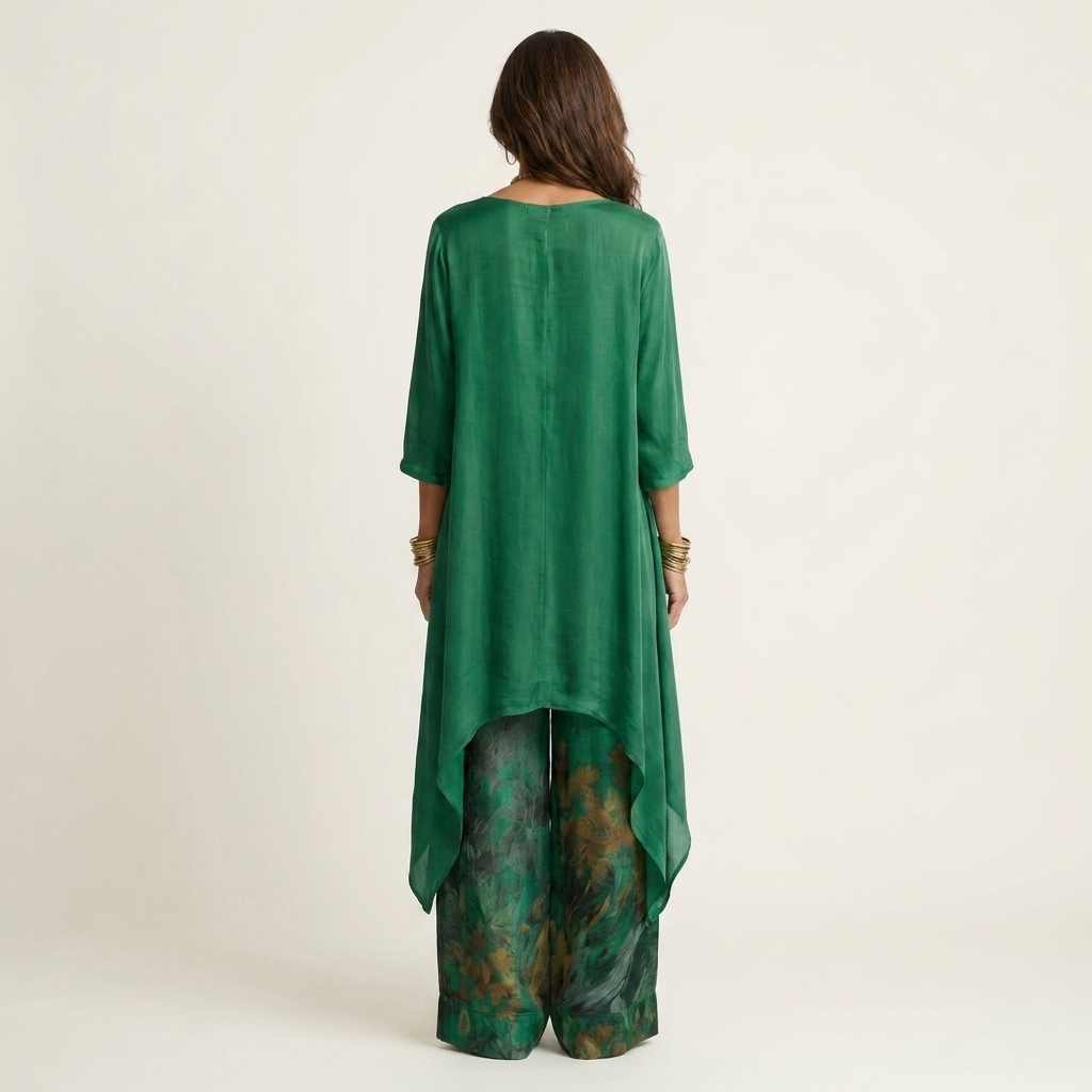 Cariola | Conjunto de algodón y seda con túnica asimétrica